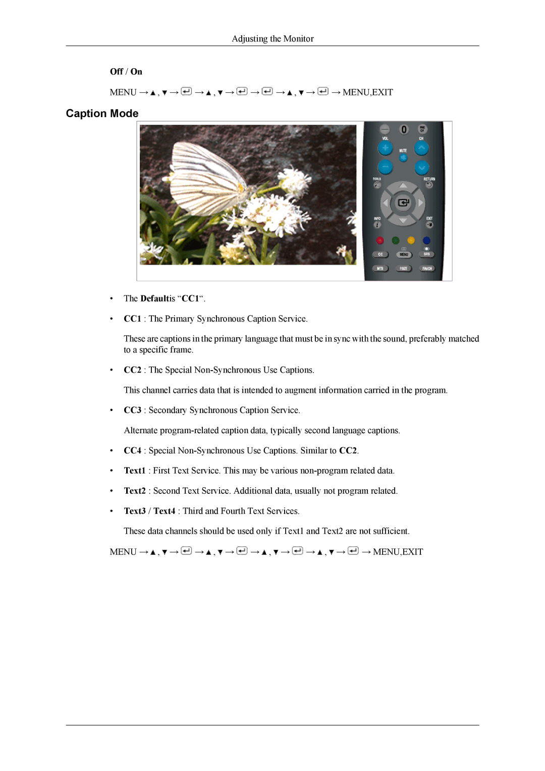 Samsung T200HD, T220HD user manual Caption Mode, Off / On 