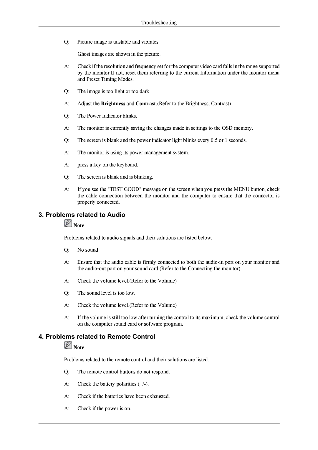 Samsung T220HD, T200HD quick start Problems related to Audio, Problems related to Remote Control 