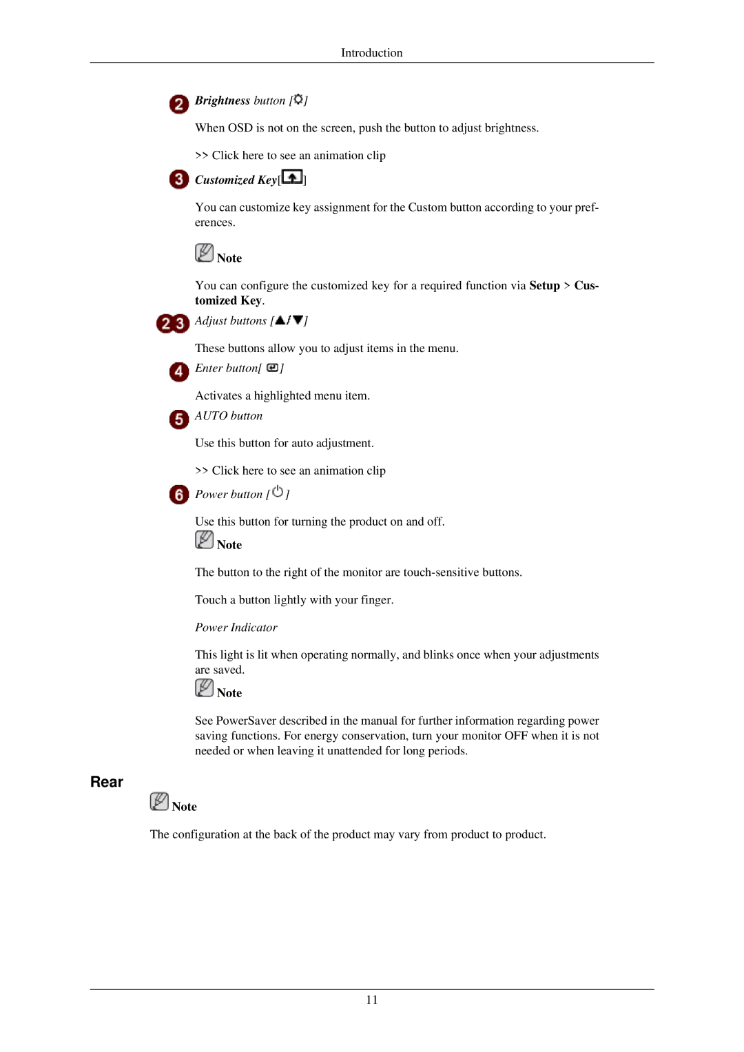 Samsung T200N, T220GN, T200GN, T220N, T190N, T190GN user manual Rear, Brightness button 