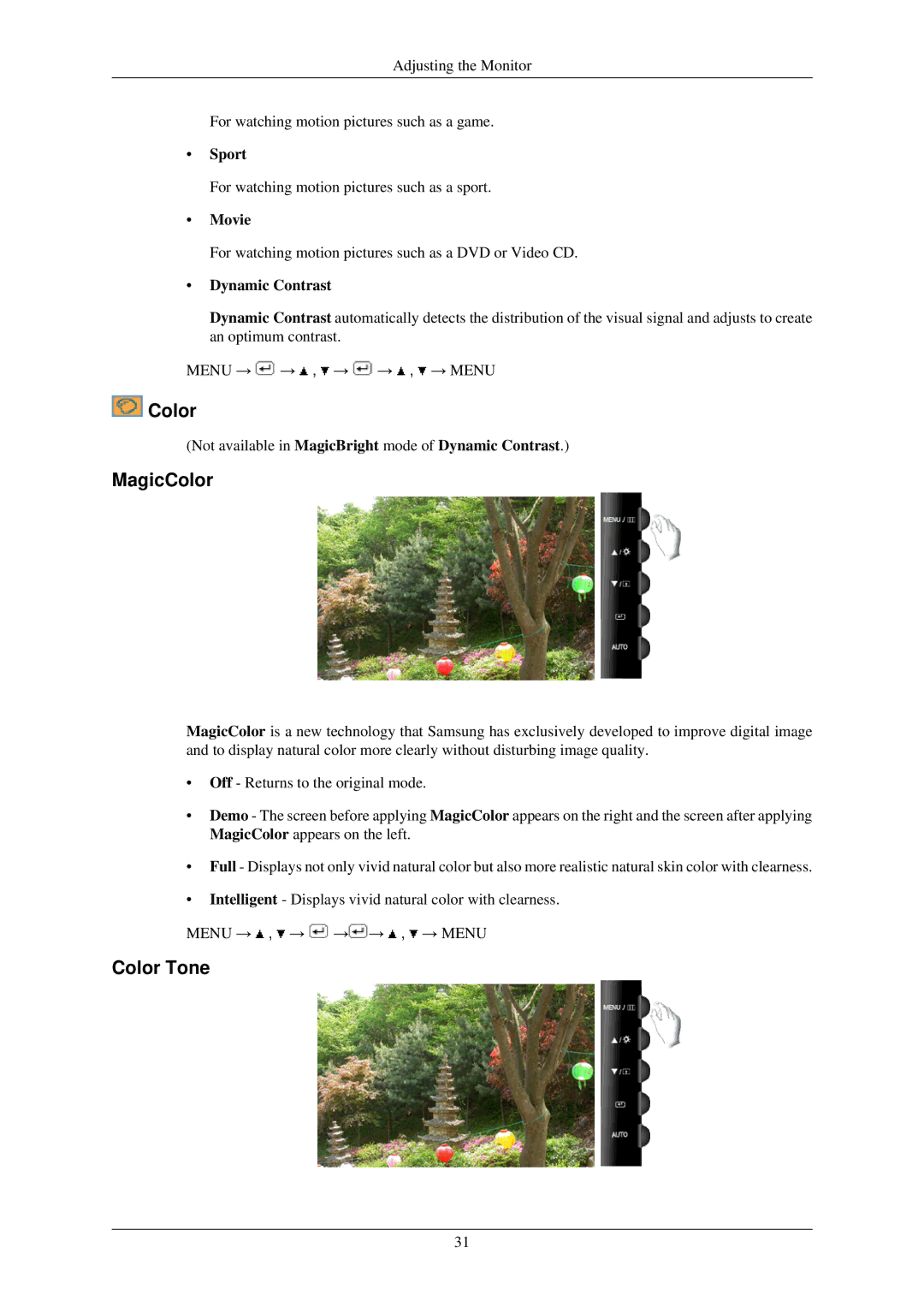 Samsung T200GN, T200N, T220GN, T220N, T190N, T190GN user manual MagicColor, Color Tone 