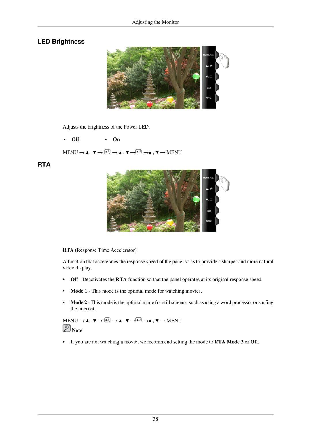 Samsung T220N, T200N, T220GN, T200GN, T190N, T190GN user manual LED Brightness, Rta 