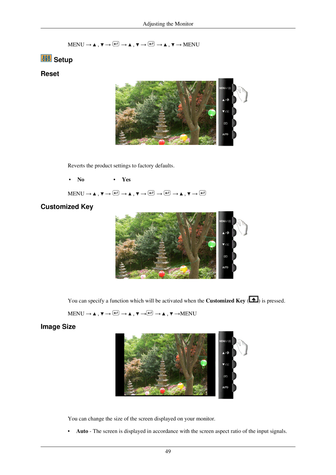 Samsung T200GN, T200N, T220GN, T220N, T190N, T190GN user manual Setup Reset 