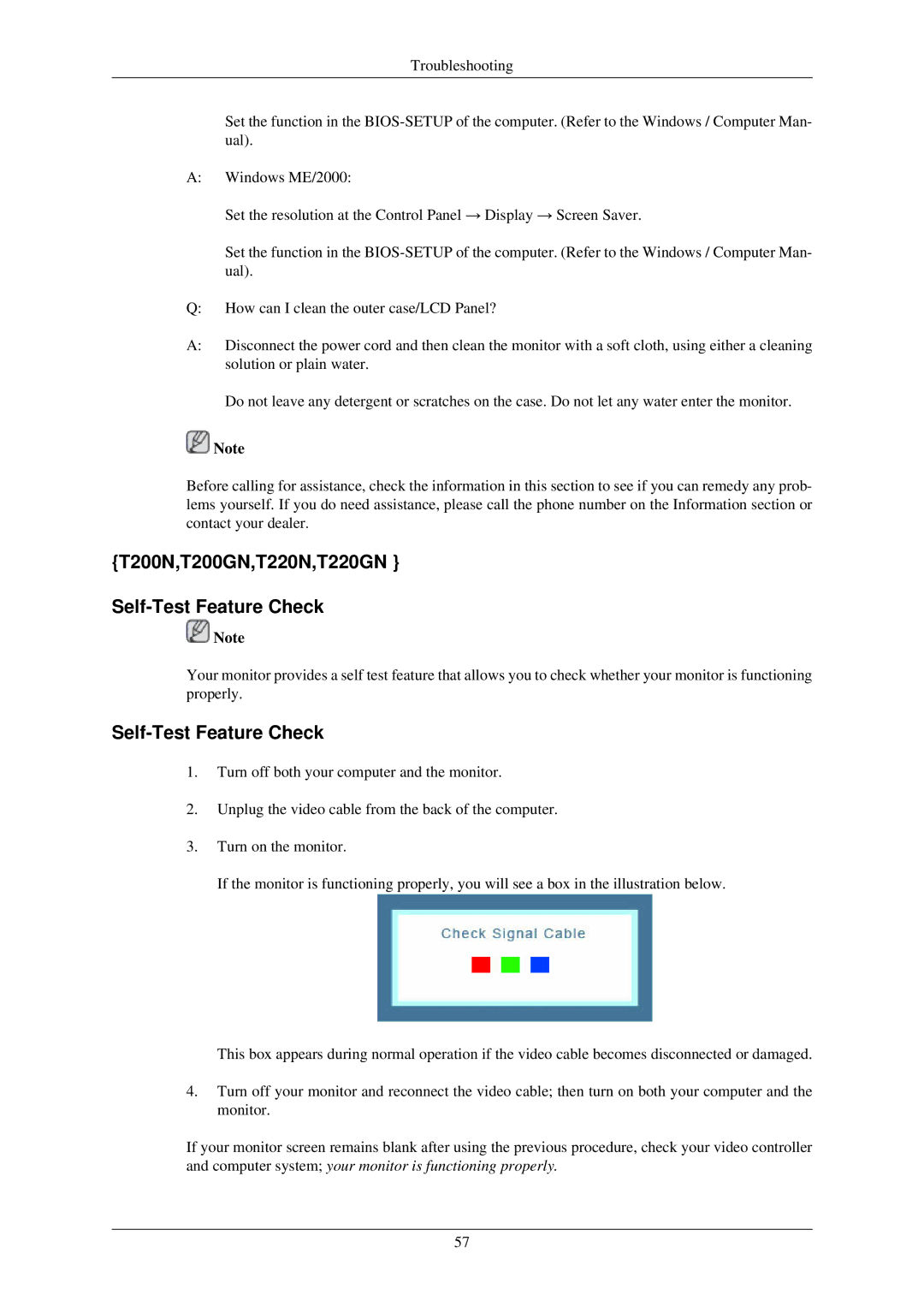 Samsung T190N, T190GN user manual T200N,T200GN,T220N,T220GN Self-Test Feature Check 