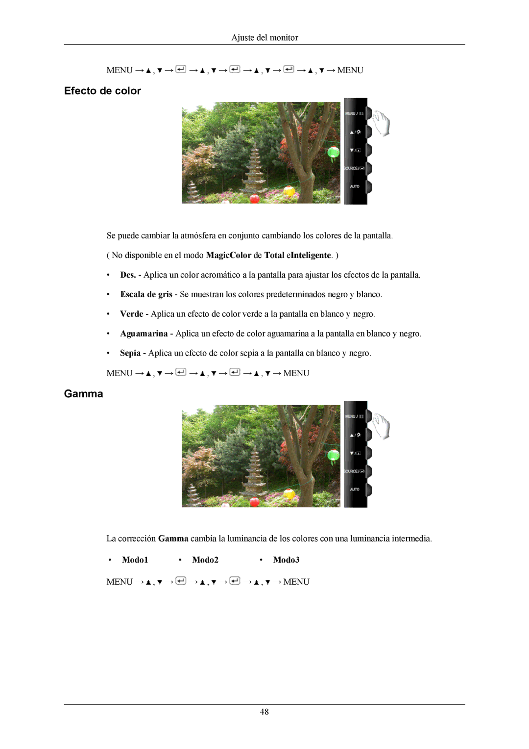 Samsung T220G, T200G, T190G manual Ajuste del monitor Menu → , → → , → → , → → , → Menu 