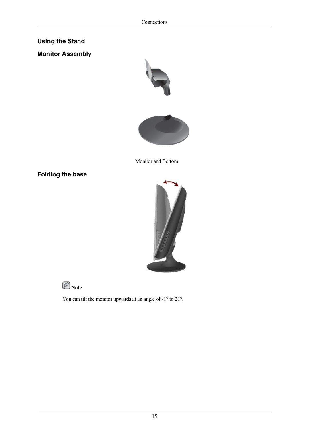 Samsung T190G, T220G, T200G user manual Using the Stand Monitor Assembly, Folding the base 