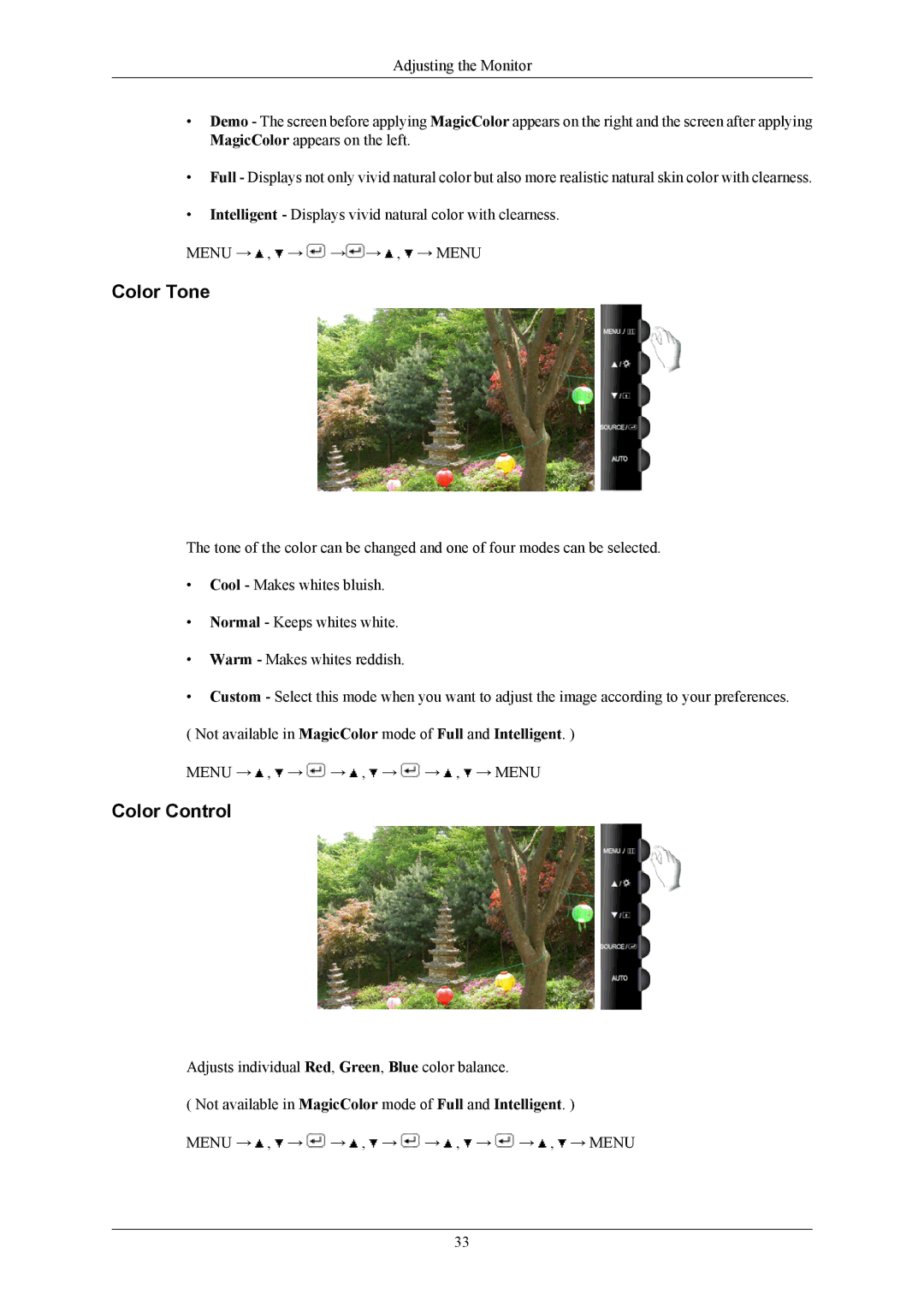 Samsung T190G, T220G, T200G user manual Color Tone, Color Control 