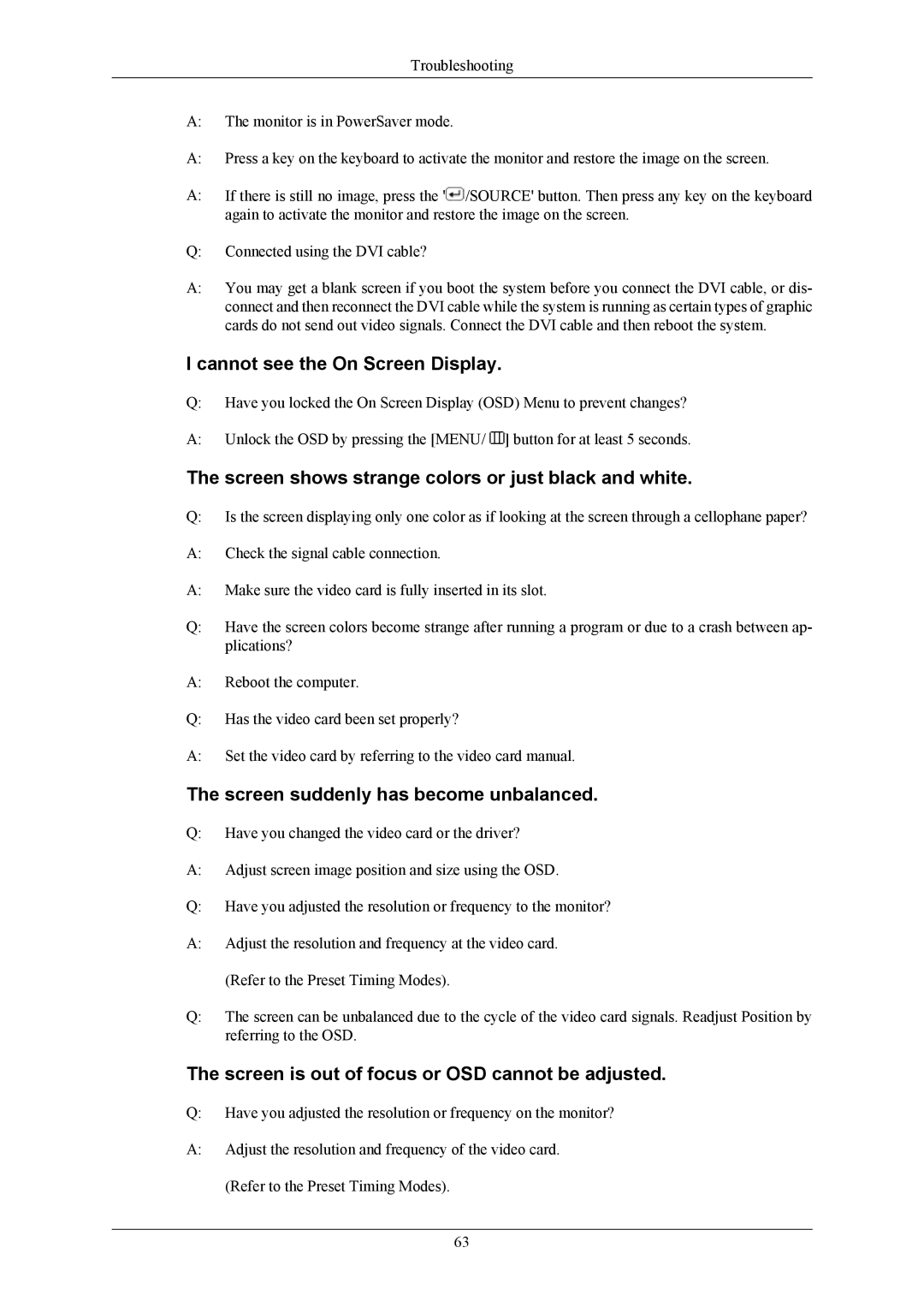 Samsung T190G, T220G, T200G user manual Cannot see the On Screen Display 