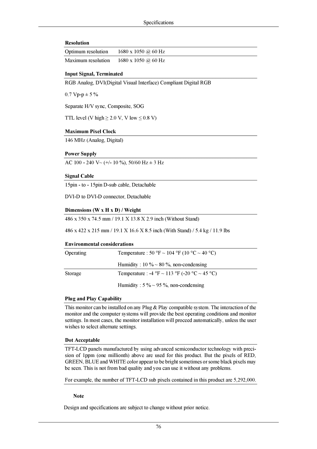 Samsung T220G, T200G, T190G user manual Resolution 