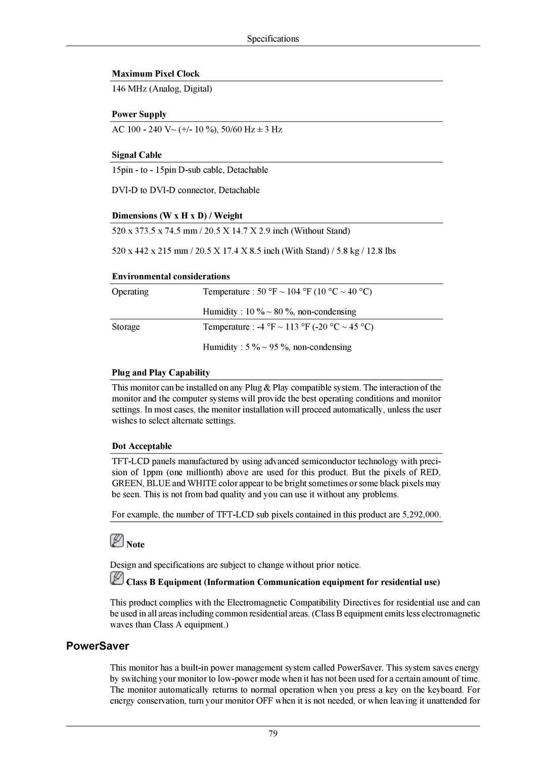 Samsung T200G, T220G, T190G user manual Maximum Pixel Clock 