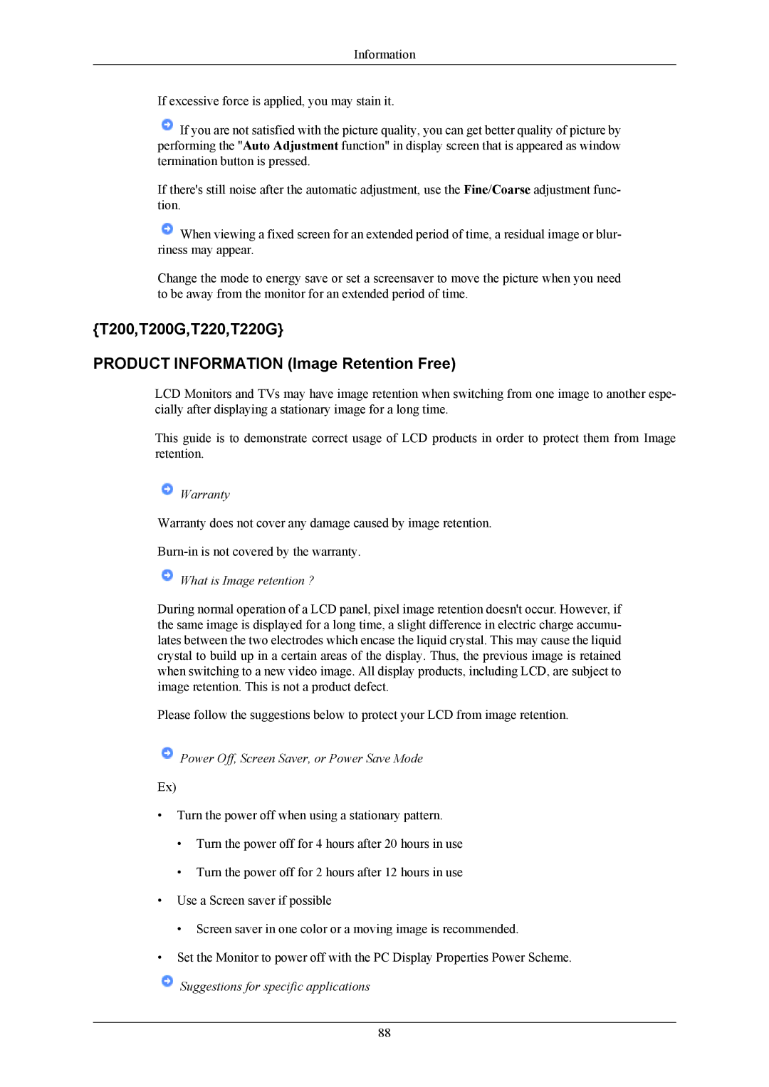 Samsung T220G, T200G, T190G user manual Warranty 