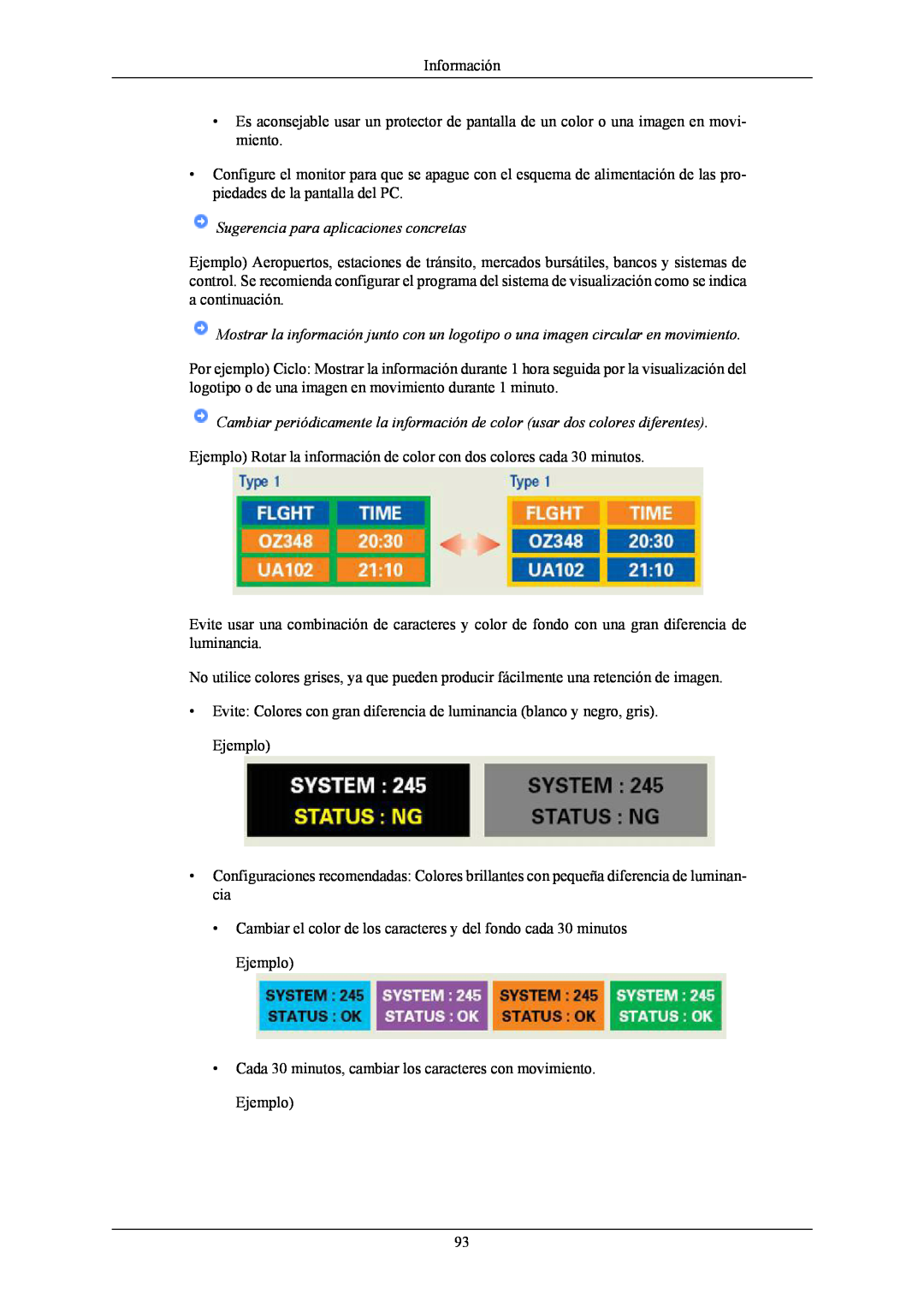 Samsung T190G, T220G, T200G manual Información, Sugerencia para aplicaciones concretas 