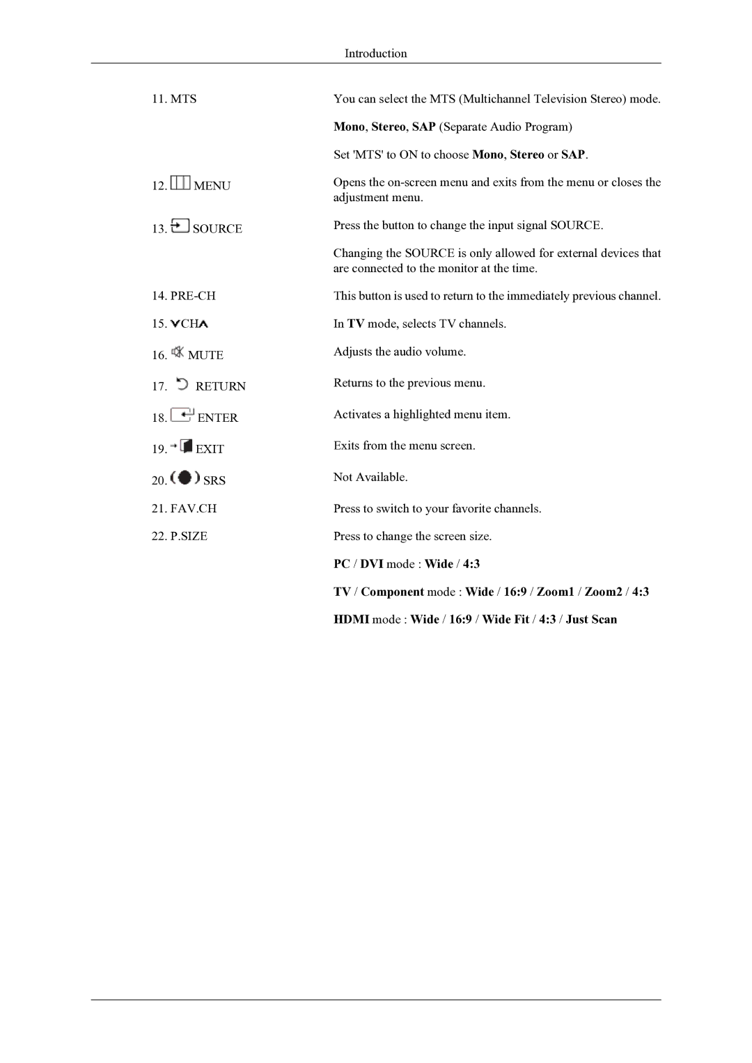 Samsung T240HD, T260HD user manual Introduction MTS Menu 