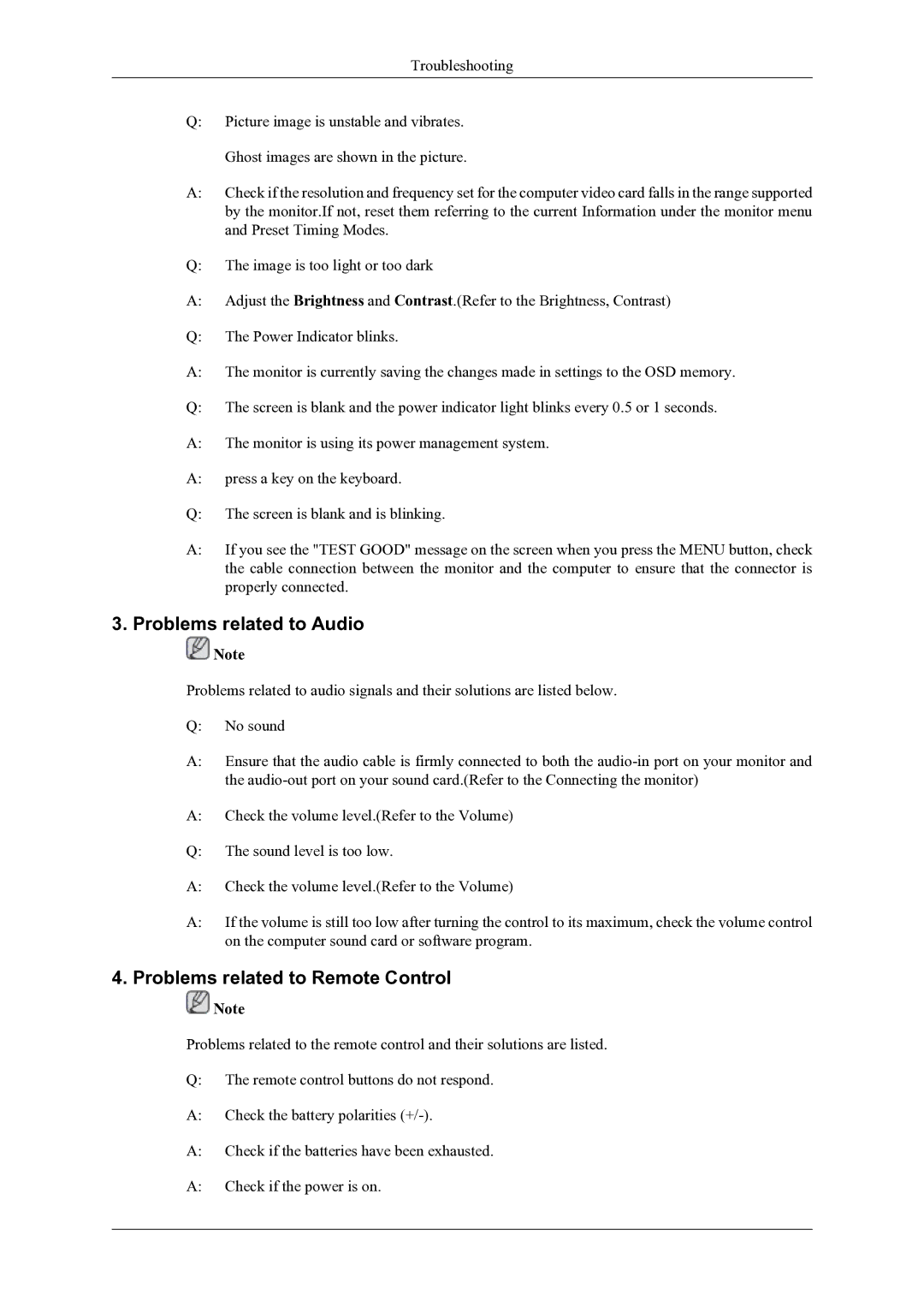 Samsung T260HD, T240HD user manual Problems related to Audio, Problems related to Remote Control 