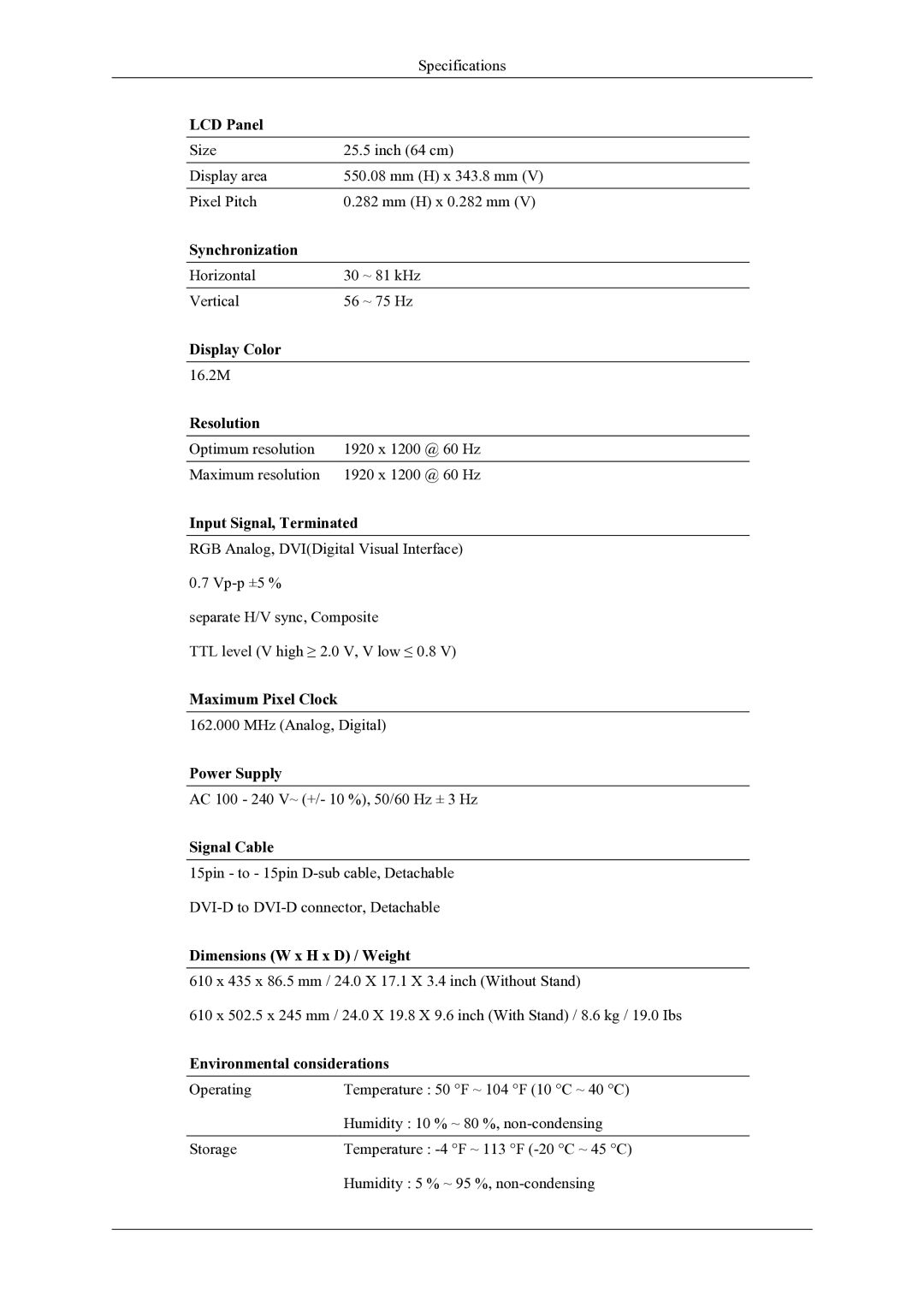 Samsung T240HD, T260HD user manual LCD Panel 