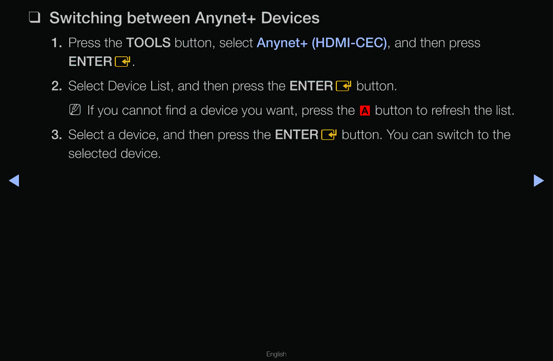 Samsung T24A350 manual Switching between Anynet+ Devices 