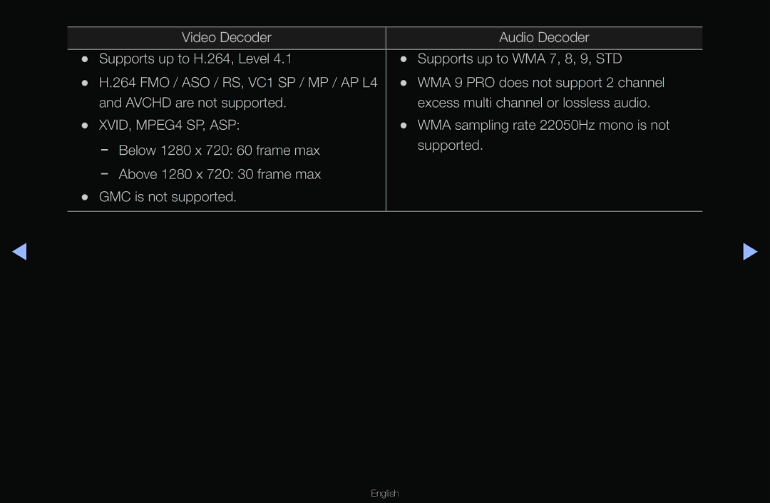 Samsung T24A350 manual XVID, MPEG4 SP, ASP 