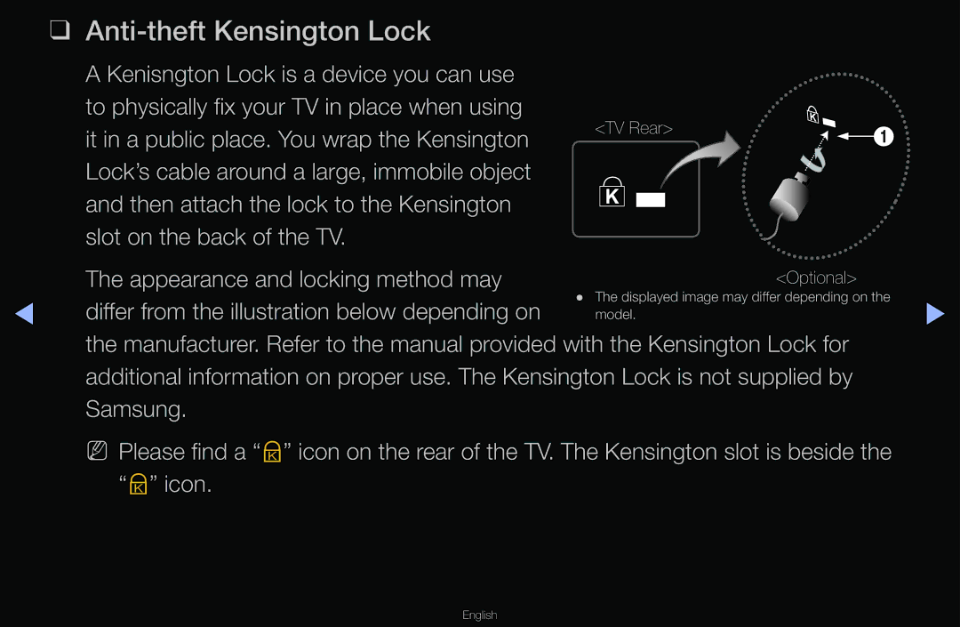 Samsung T24A350 manual Anti-theft Kensington Lock 