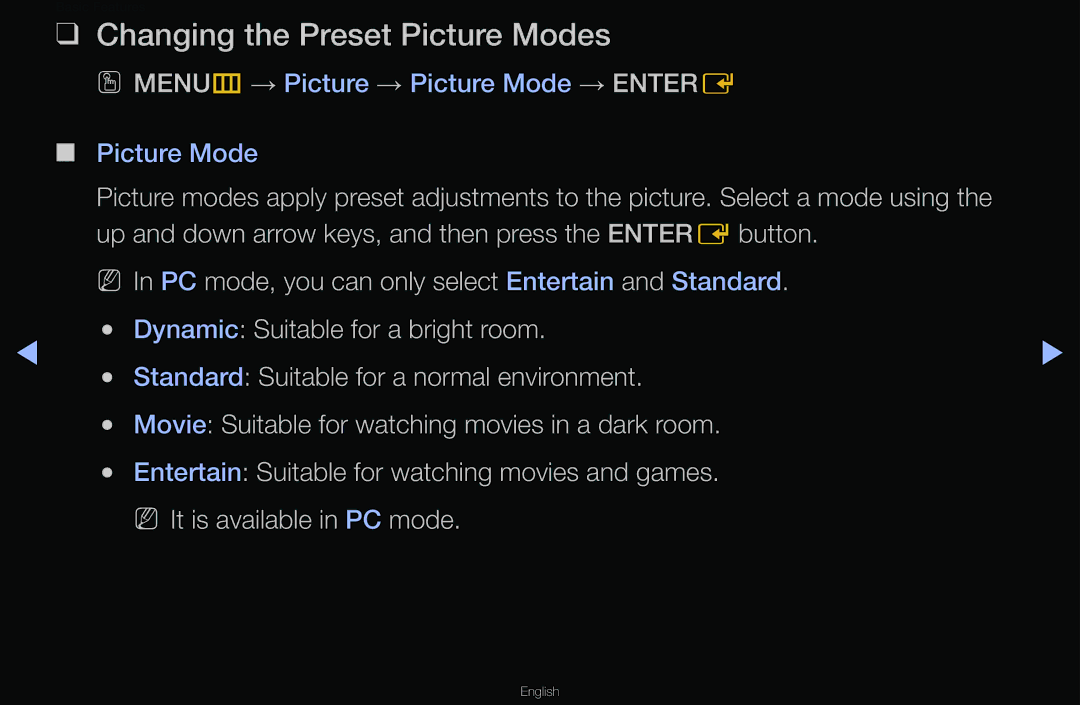 Samsung T24A350 manual Changing the Preset Picture Modes 