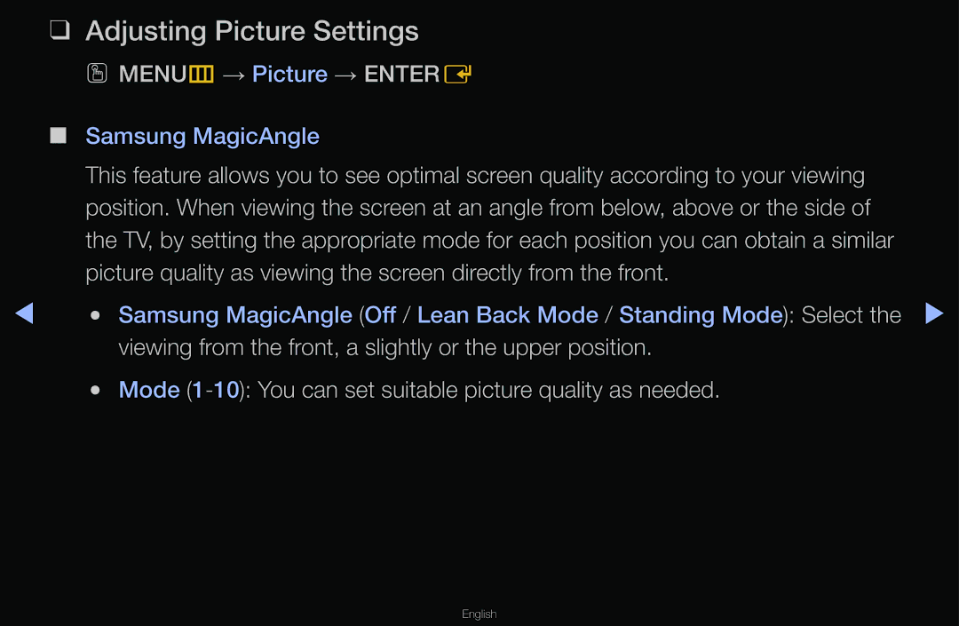 Samsung T24A350 manual Adjusting Picture Settings, Mode 1-10 You can set suitable picture quality as needed 