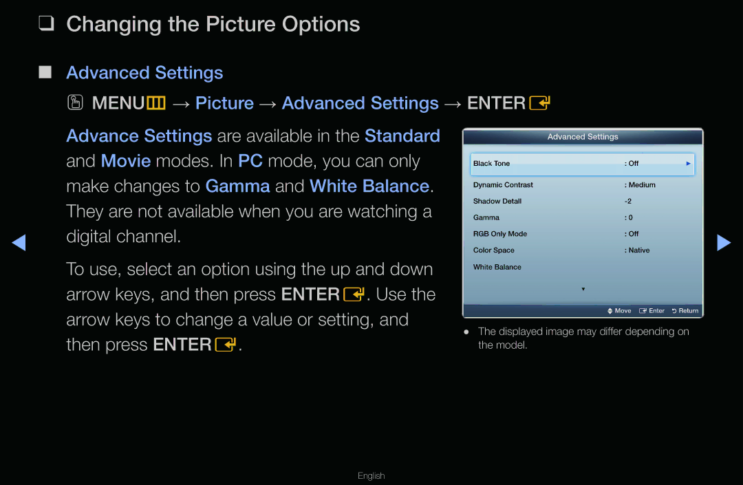 Samsung T24A350 manual Changing the Picture Options 