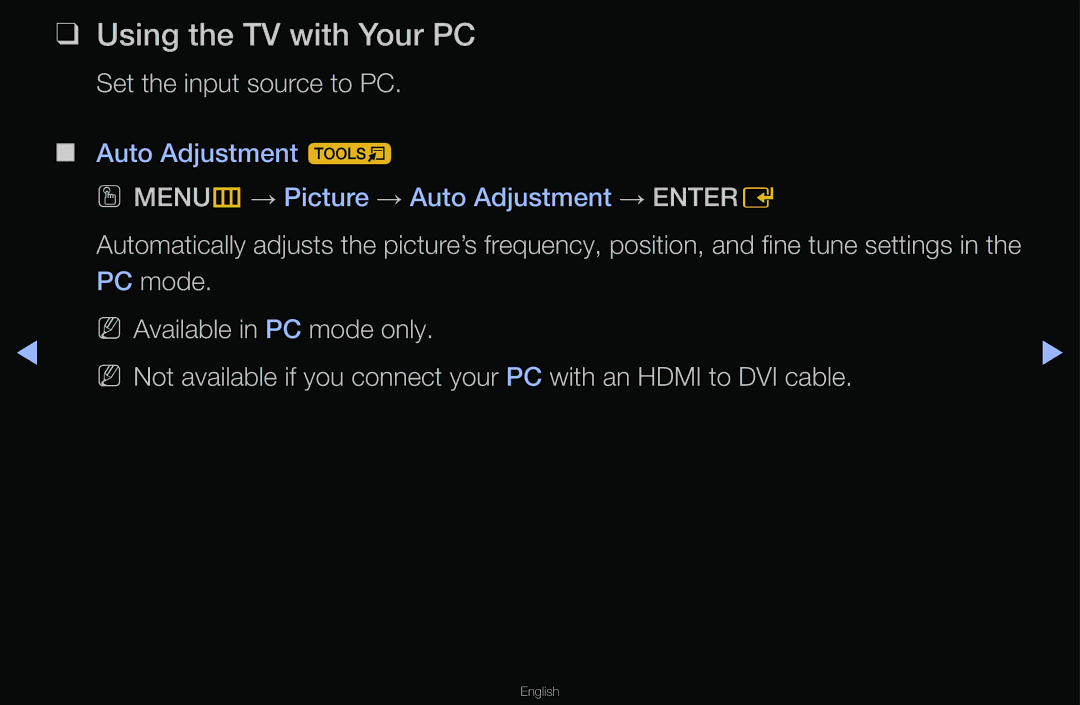 Samsung T24A350 manual Using the TV with Your PC, Set the input source to PC 