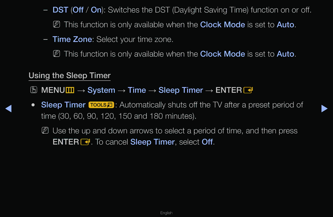 Samsung T24A350 manual OO MENUm→ System → Time → Sleep Timer → Entere 