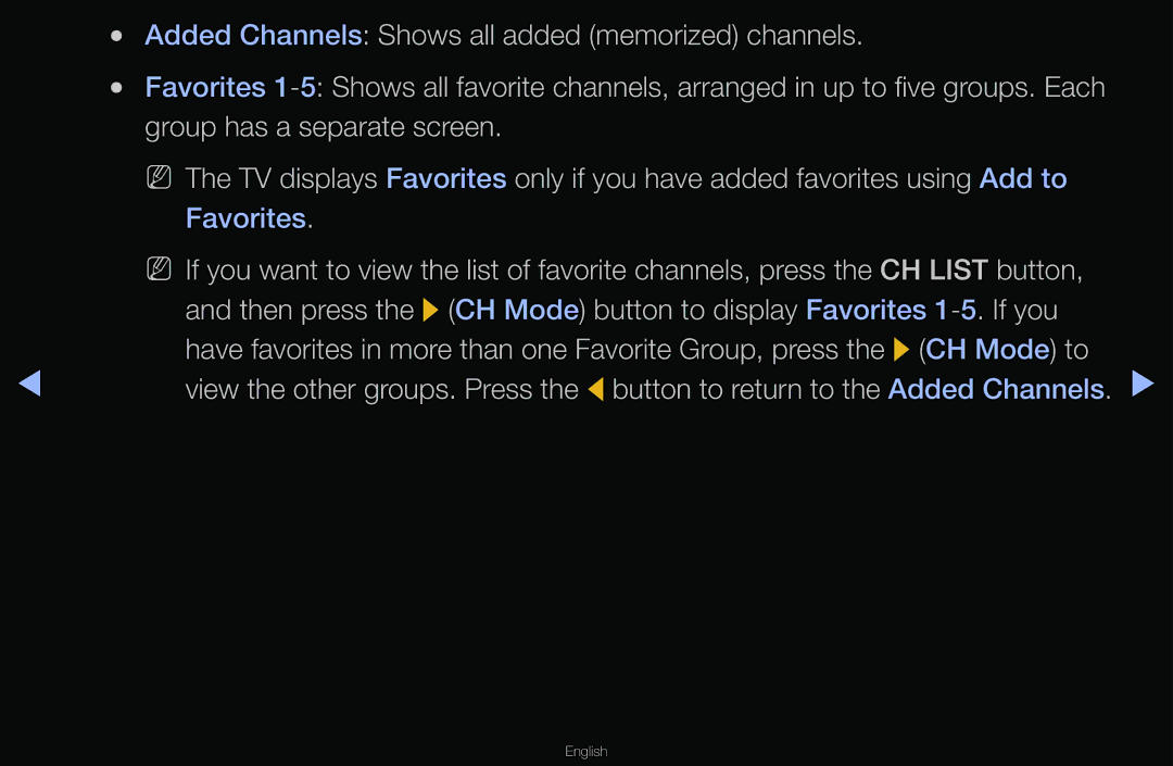 Samsung T24A350 manual Added Channels Shows all added memorized channels 