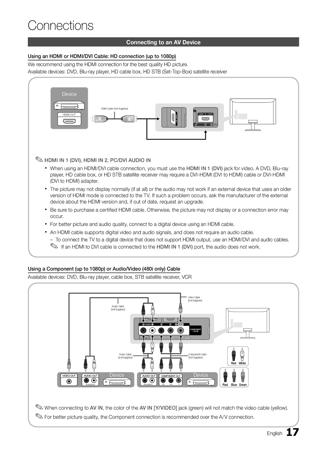 Samsung T24C550ND user manual Connections, Connecting to an AV Device 