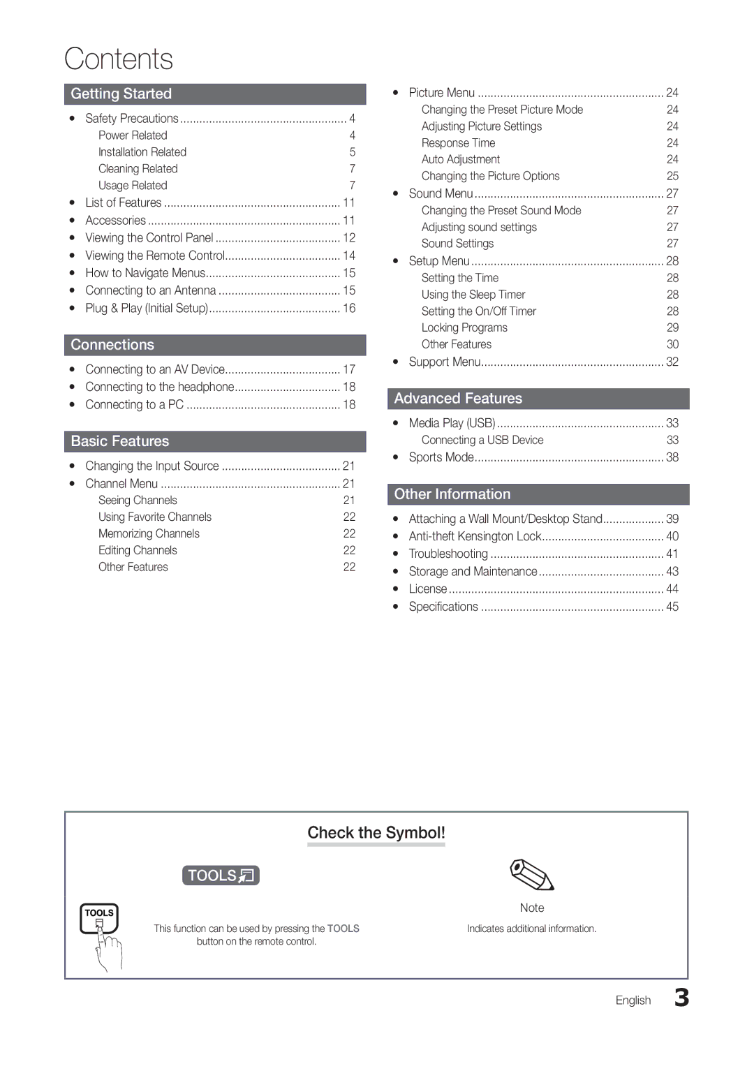 Samsung T24C550ND user manual Contents 