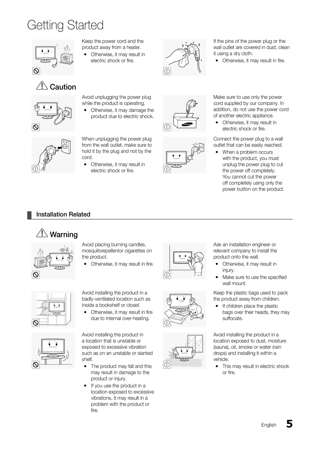 Samsung T24C550ND user manual Installation Related, Otherwise, it may result in electric shock or fi re 