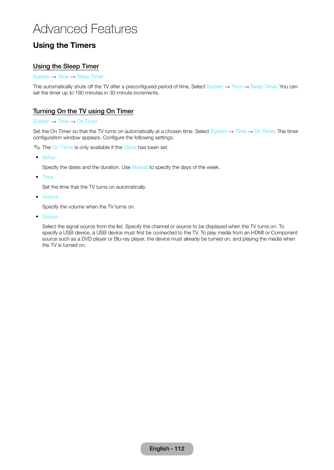 Samsung TD390S, T24D390SW, T27D390SW user manual Using the Timers, Using the Sleep Timer, Turning On the TV using On Timer 