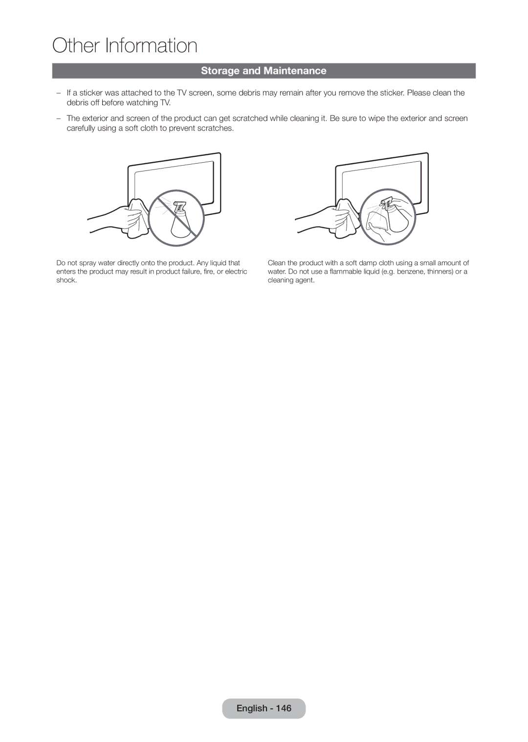 Samsung T27D390SW, T24D390SW, TD390S user manual Storage and Maintenance 