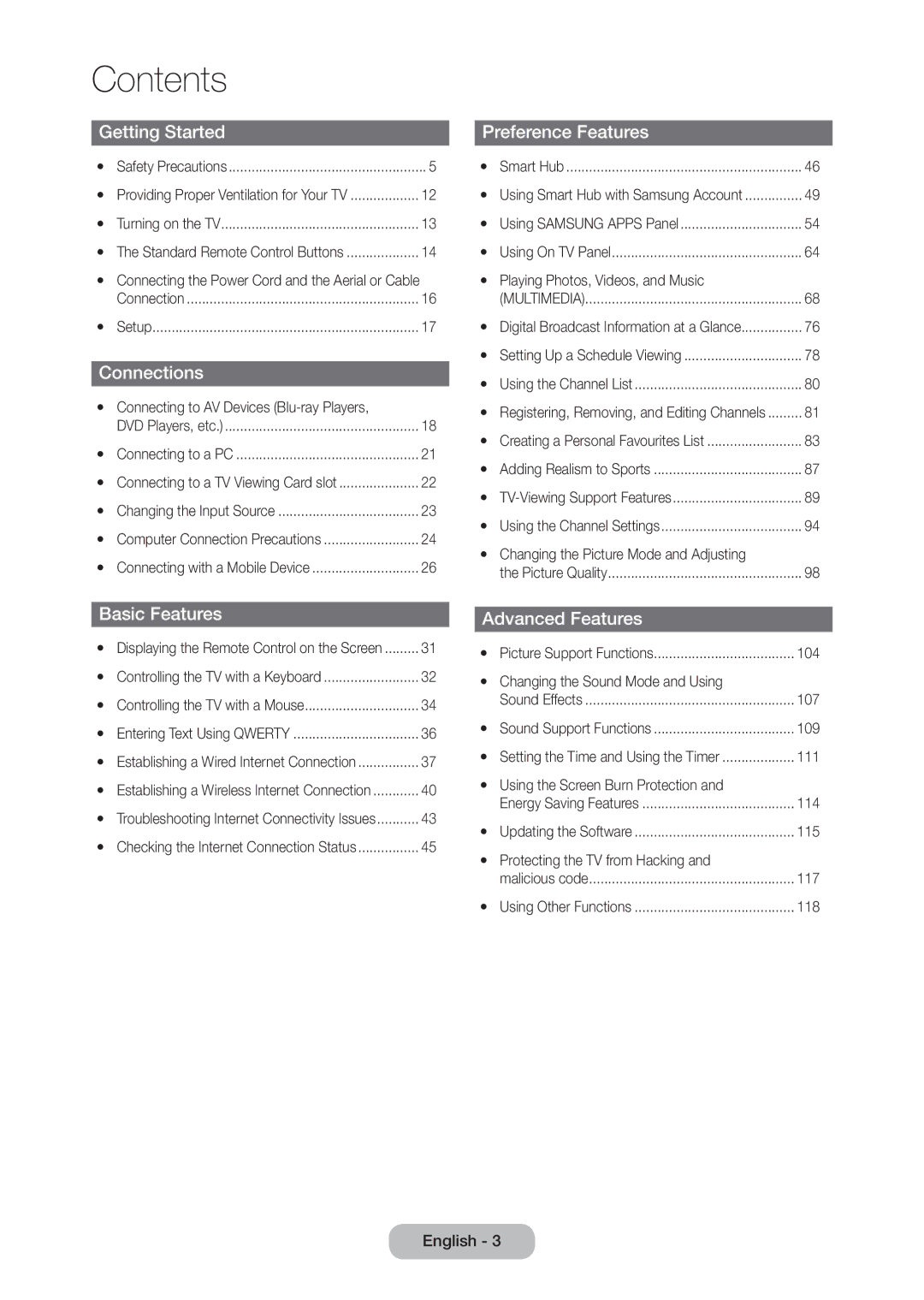 Samsung T24D390SW, TD390S, T27D390SW user manual Contents 