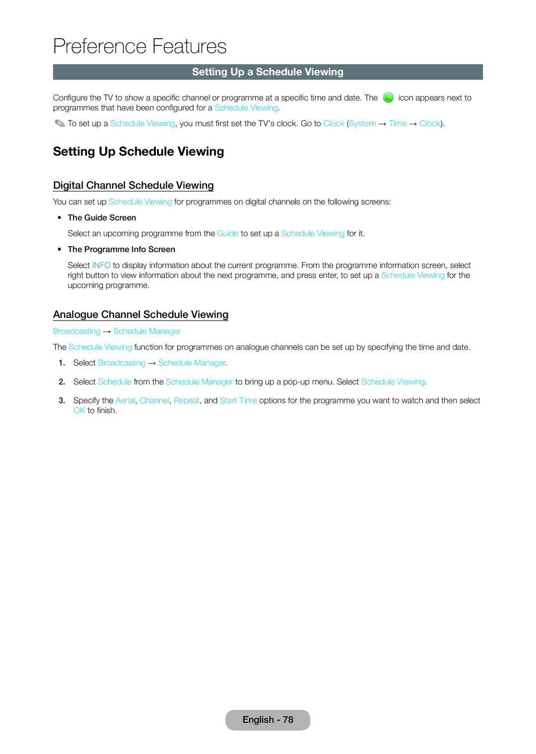 Samsung T24D390SW, TD390S Setting Up Schedule Viewing, Setting Up a Schedule Viewing, Digital Channel Schedule Viewing 