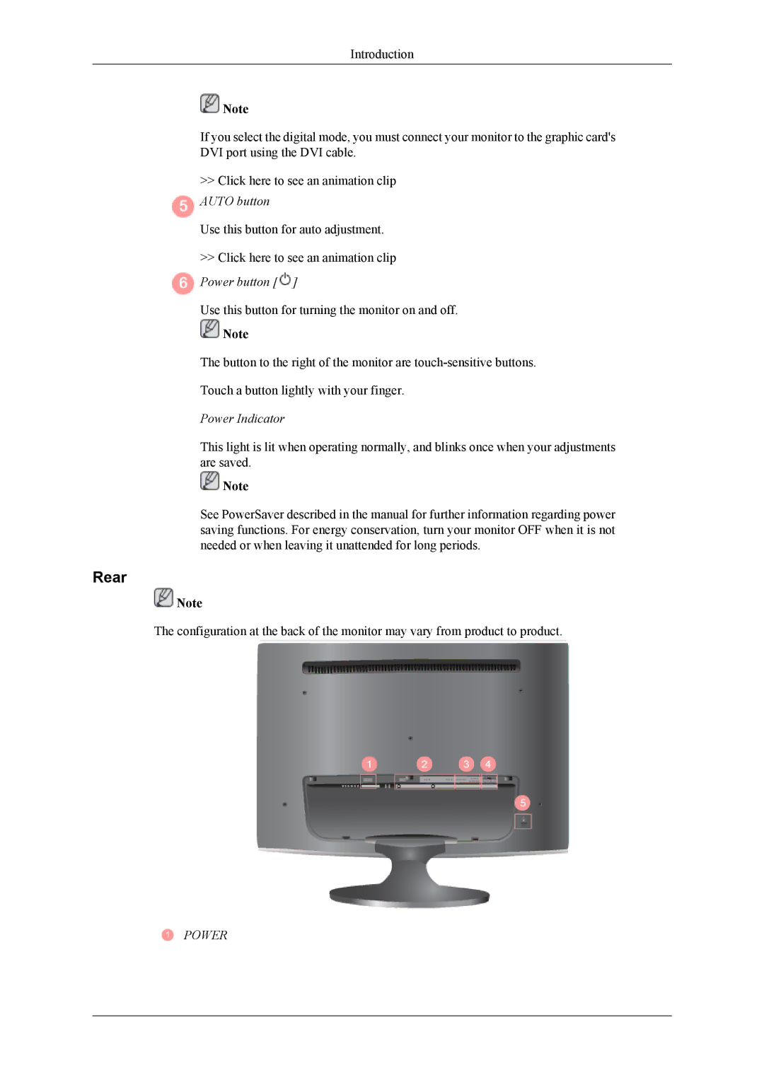 Samsung T240, T260 user manual Rear, Power button 