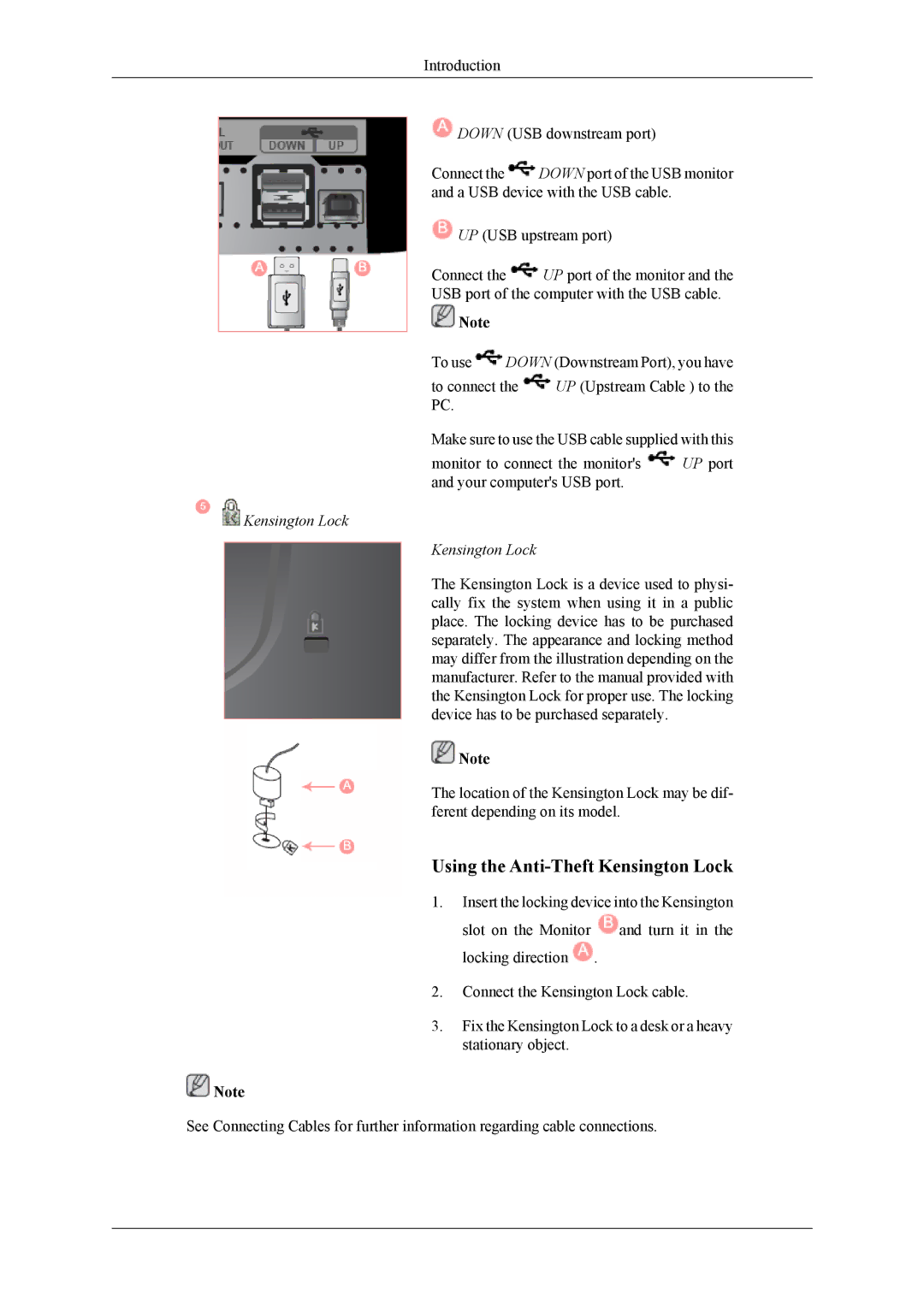 Samsung T240, T260 user manual Using the Anti-Theft Kensington Lock 