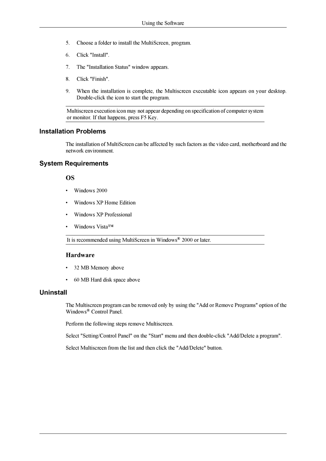 Samsung T240, T260 user manual MB Memory above MB Hard disk space above 