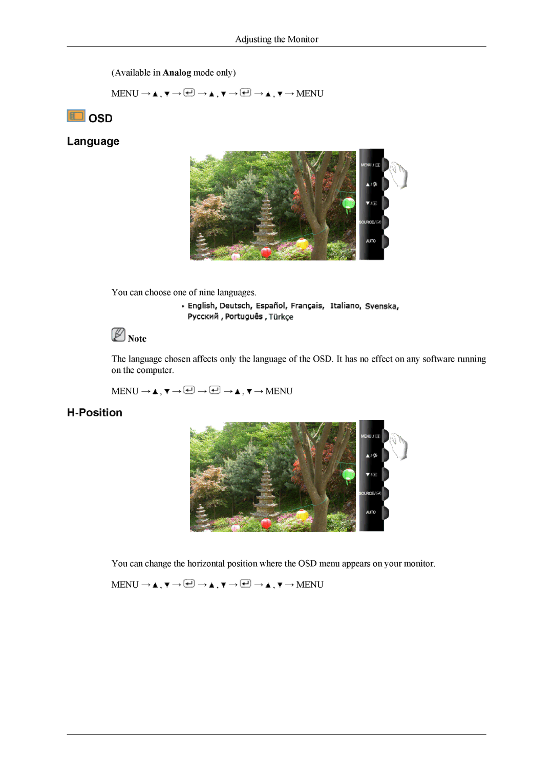 Samsung T260, T240 user manual Osd, Language 