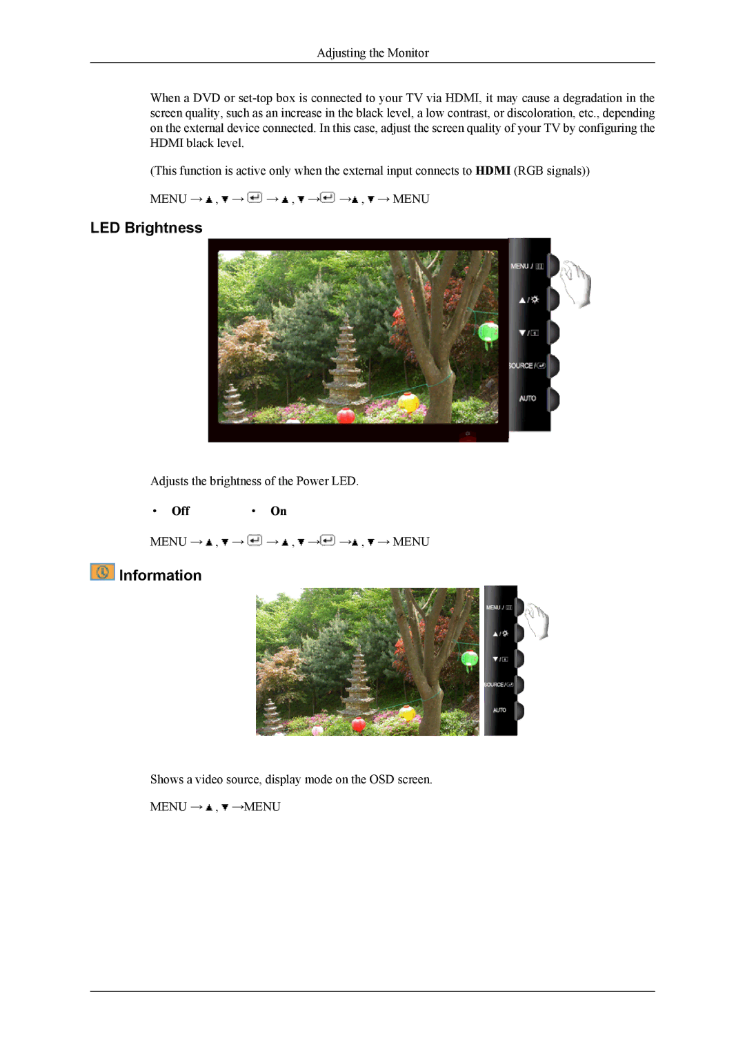 Samsung T240, T260 user manual LED Brightness, Information, Off 