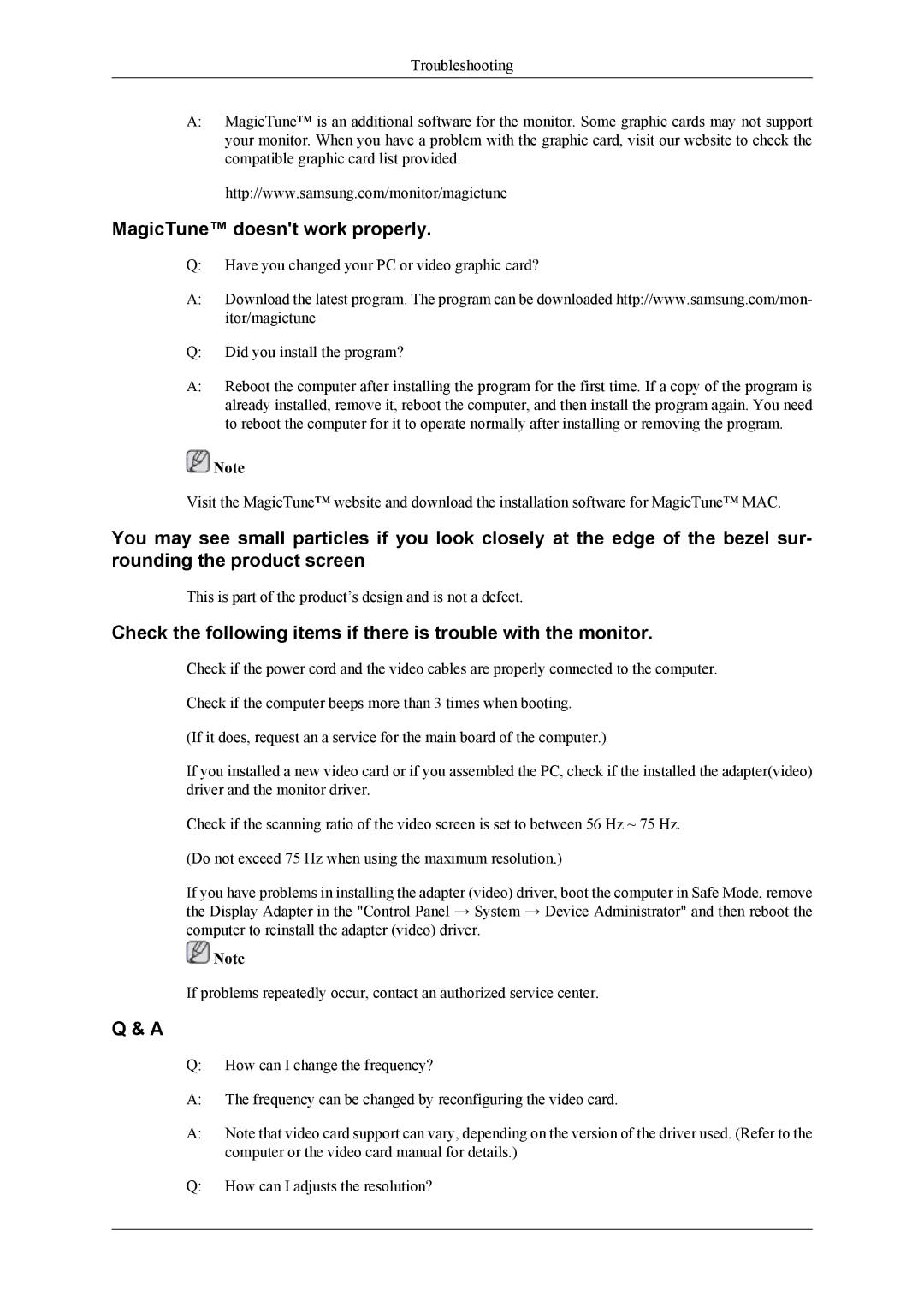 Samsung T260, T240 user manual MagicTune doesnt work properly 