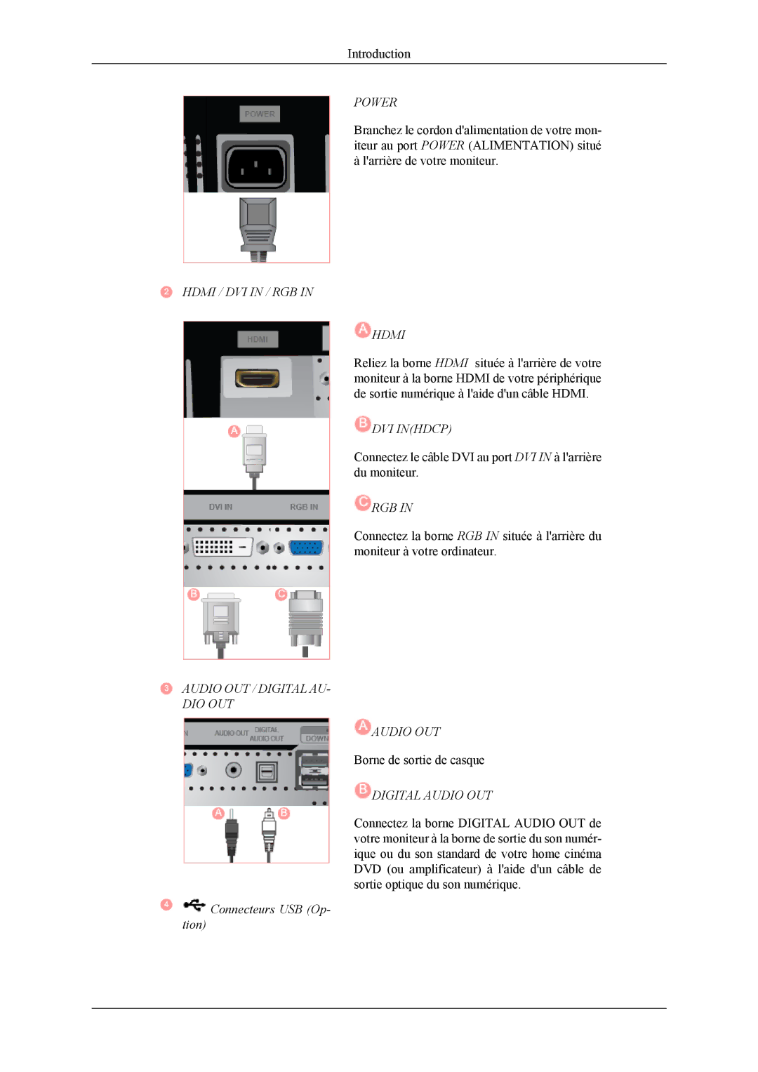 Samsung T260, T240 quick start Connecteurs USB Op, Tion 