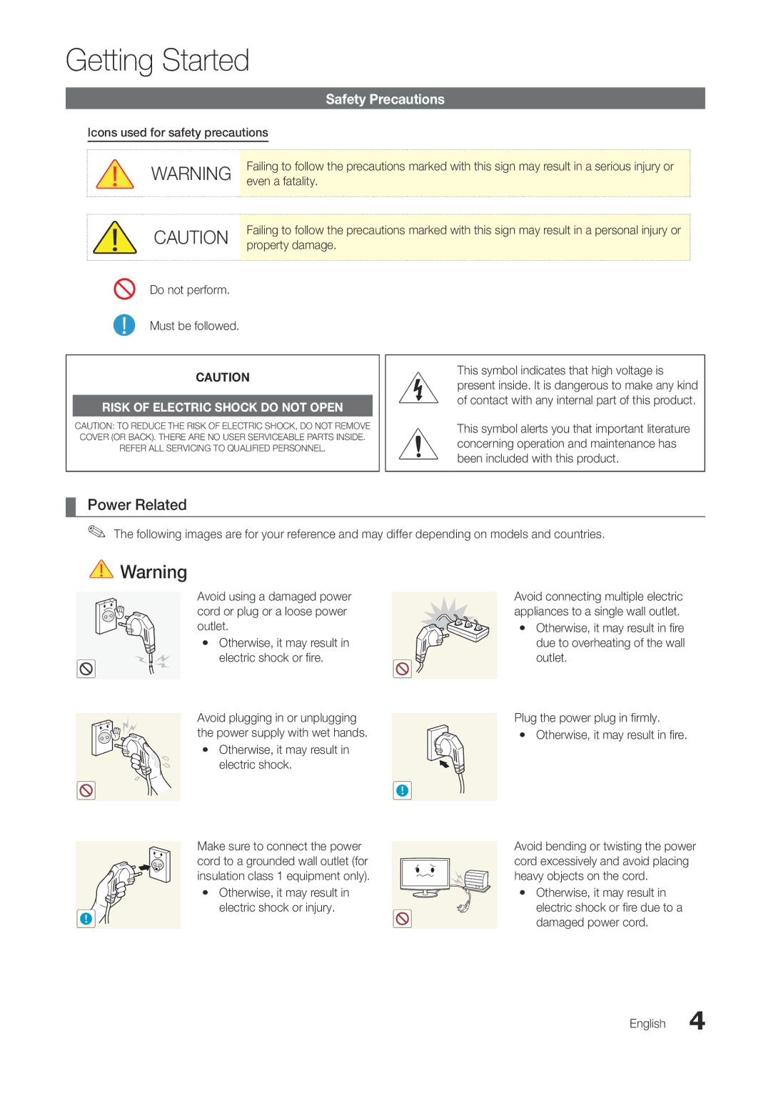 Samsung TA300 user manual Getting Started, Power Related, Safety Precautions 