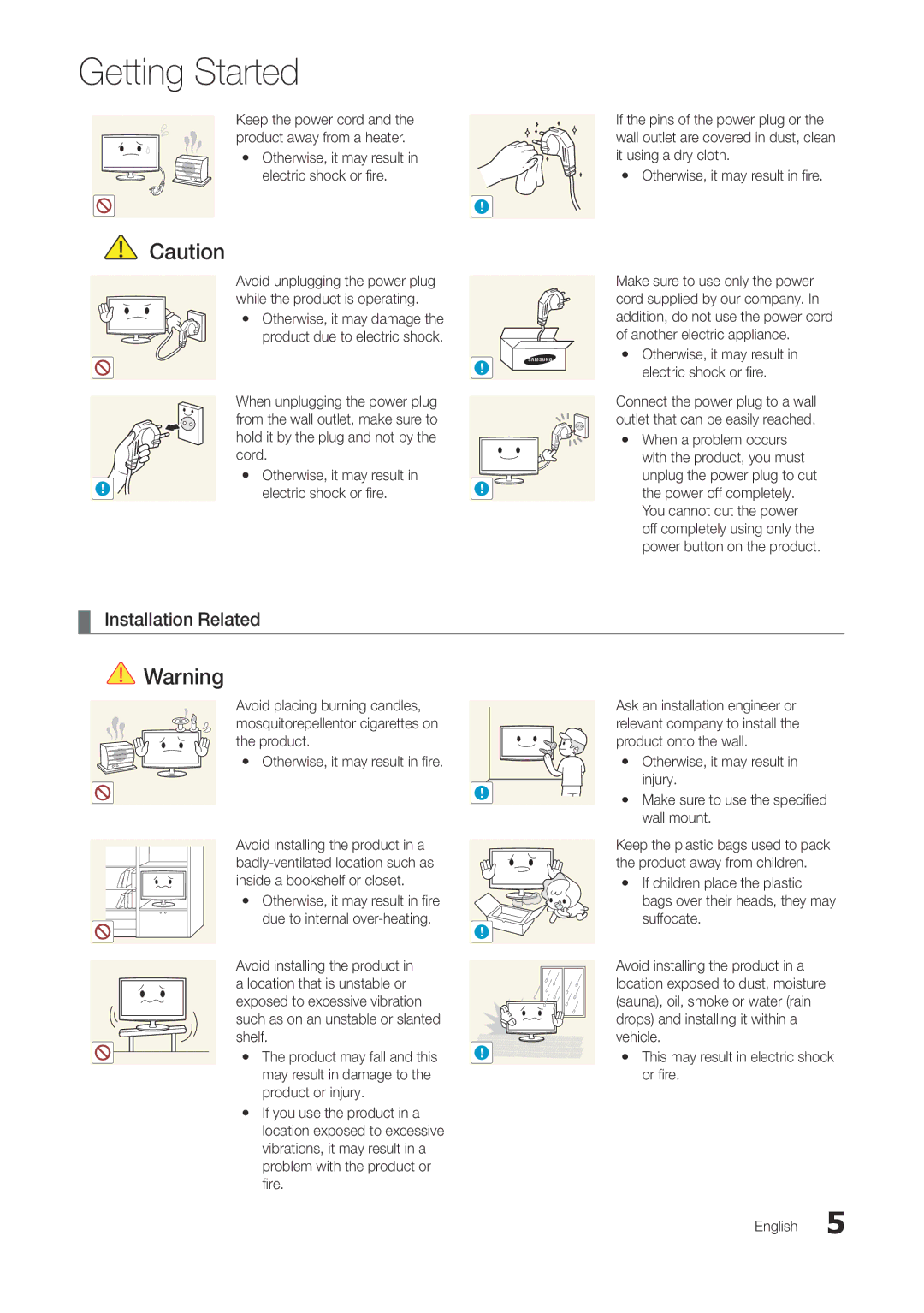 Samsung TA300 user manual Installation Related, Otherwise, it may result in electric shock or fi re 