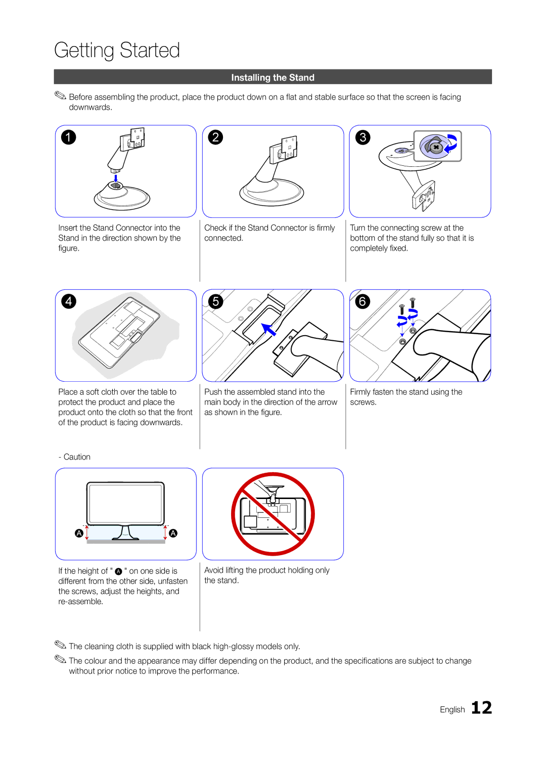 Samsung TA550, TA350 user manual Installing the Stand 