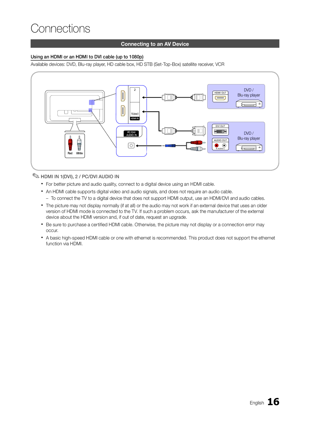 Samsung TA550, TA350 user manual Connecting to an AV Device, Blu-ray player 