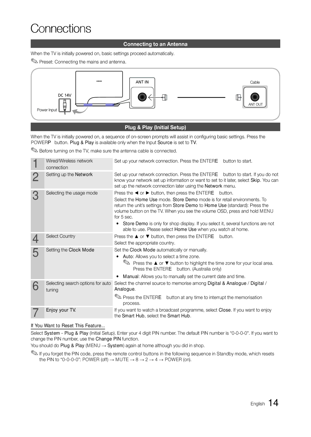 Samsung TA950 user manual Connecting to an Antenna, Plug & Play Initial Setup, Power Input 