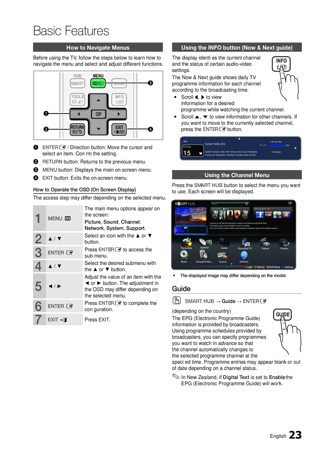 Samsung TA950 user manual Guide, How to Navigate Menus, Using the Info button Now & Next guide, Using the Channel Menu 