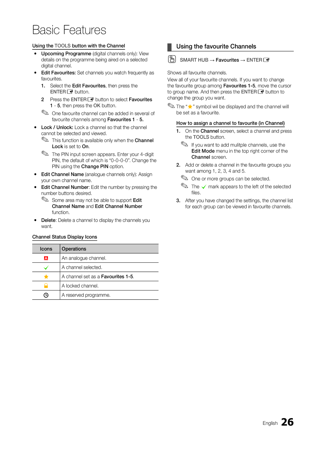 Samsung TA950 user manual Using the favourite Channels, An analogue channel. c a channel selected 