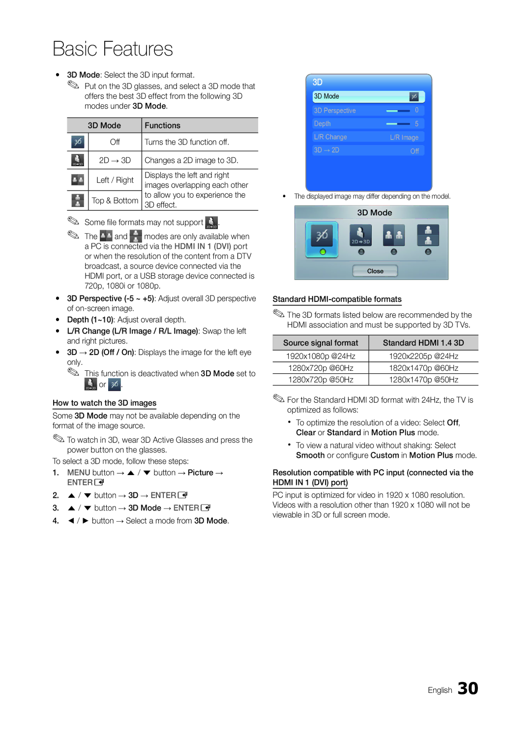 Samsung TA950 Turns the 3D function off, Changes a 2D image to 3D, Displays the left and right, To allow you to experience 