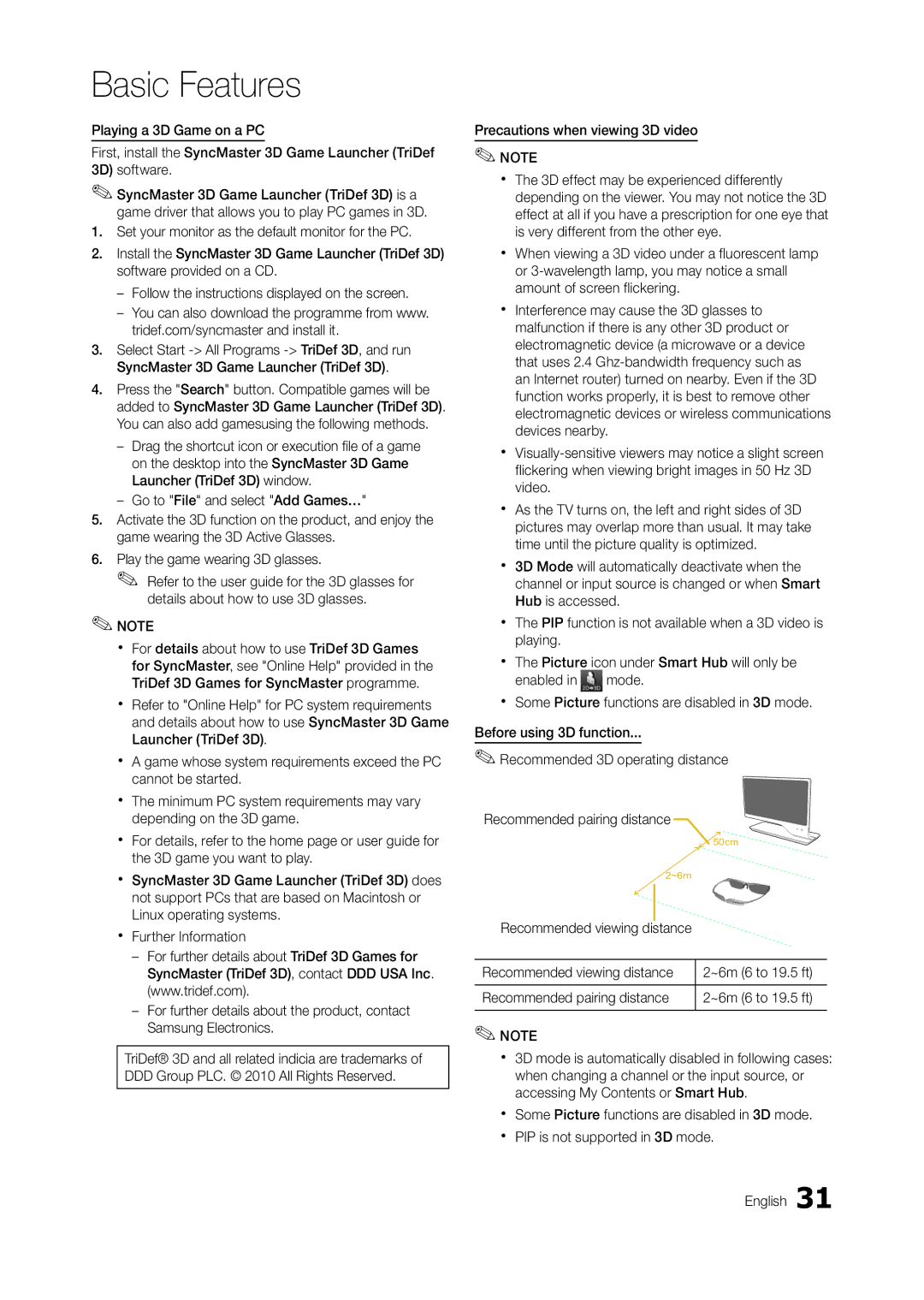 Samsung TA950 user manual 50cm ~6m 